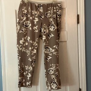 J Jill Floral Women's Premium Bi-Stretch Pants in Brown and Cream